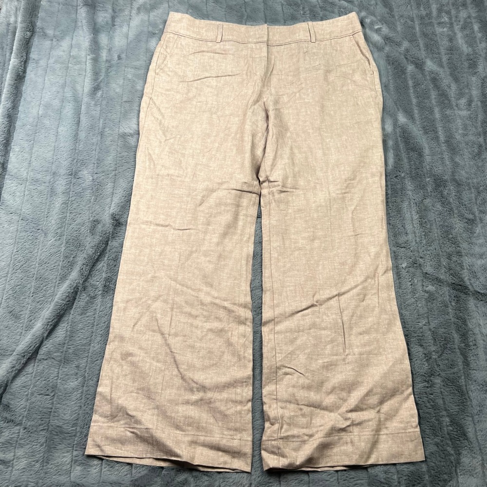 Ann Taylor Loft Marisa Trouser Tan Linen Blend Petite 12P Wide Leg 18397000